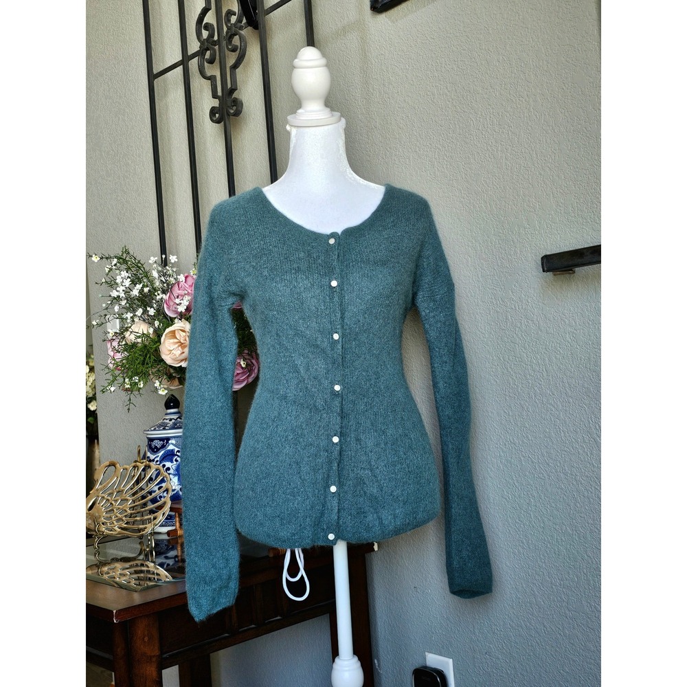 Sezane La Maille Cardigan Women S Teal Blue Mohair Alpaca Button Front Sweater